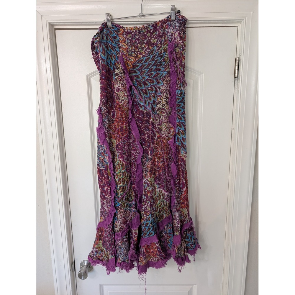 Jayli Purple Paisley Peacock Print Ruffle Maxi Skirt Bohemian gypsy ren faire - Picture 4 of 6